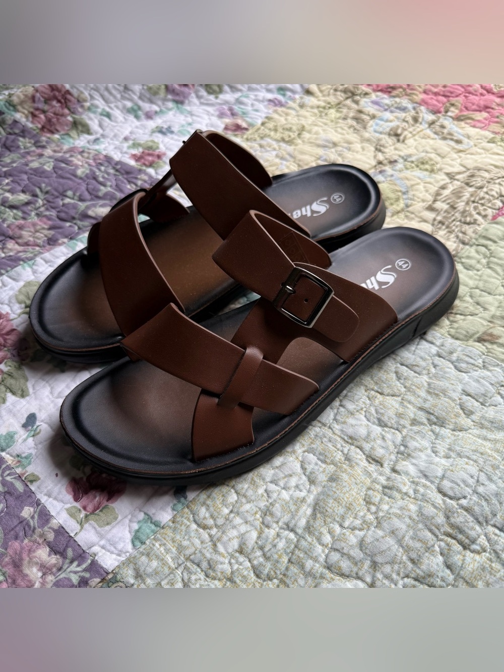 SHEIN Brown Men's Buckle Slide Sandals